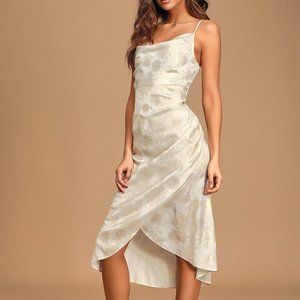 NWT Lulu's White and Gold Floral Print Midi Slip